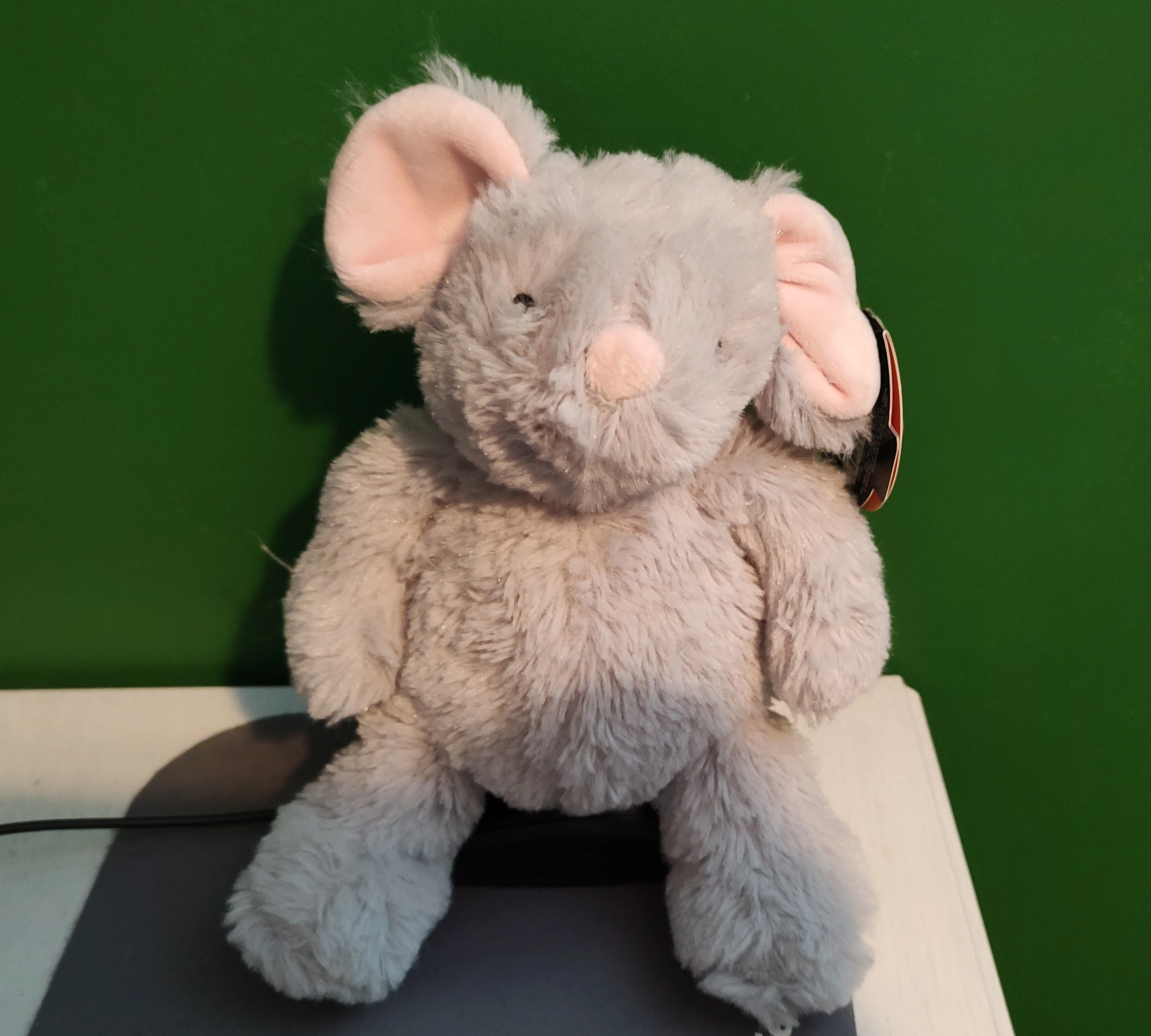 A cuddly mouse sitting on top of a computer mouse