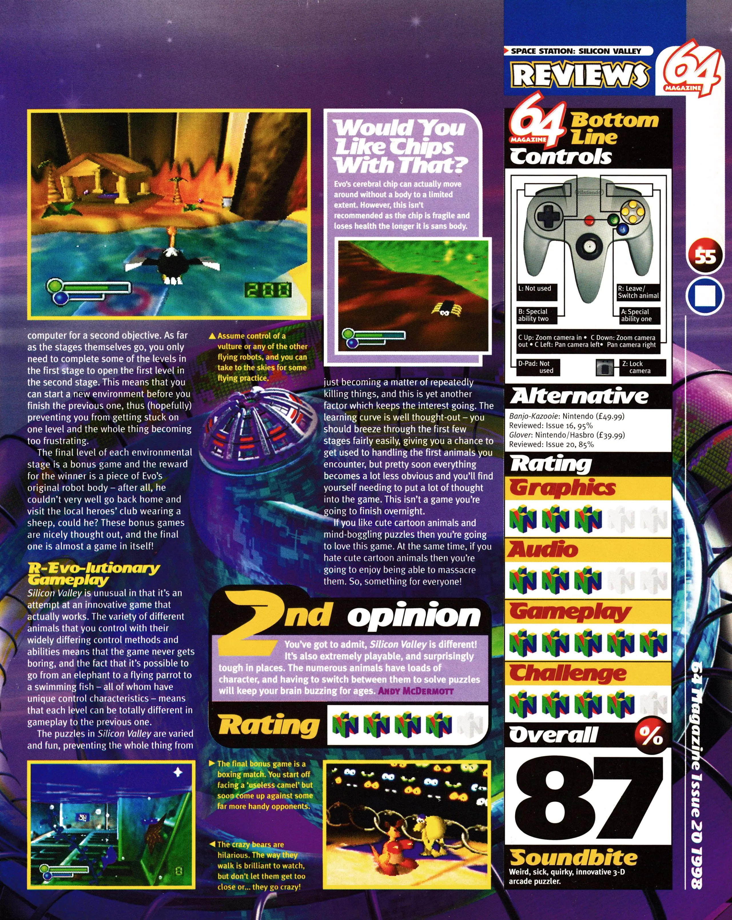 Review for Space Station Silicon Valley
on Nintendo 64 from 64 Magazine 20 - December 1998 (UK)

score: 87%