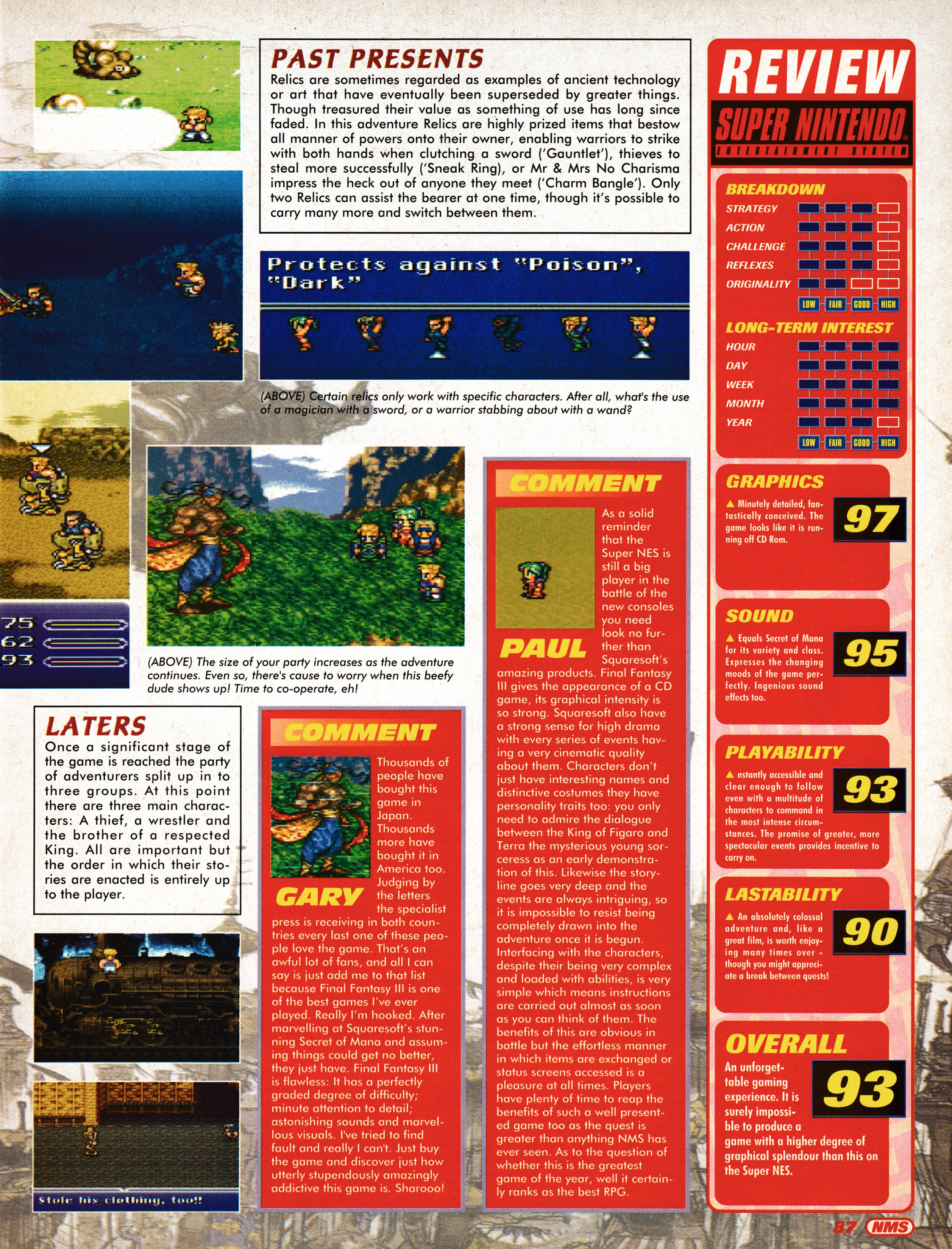 Import review for Final Fantasy 6 on Super Nintendo.
Taken from Nintendo Magazine System 27 - December 1994 (UK)

score: 93%