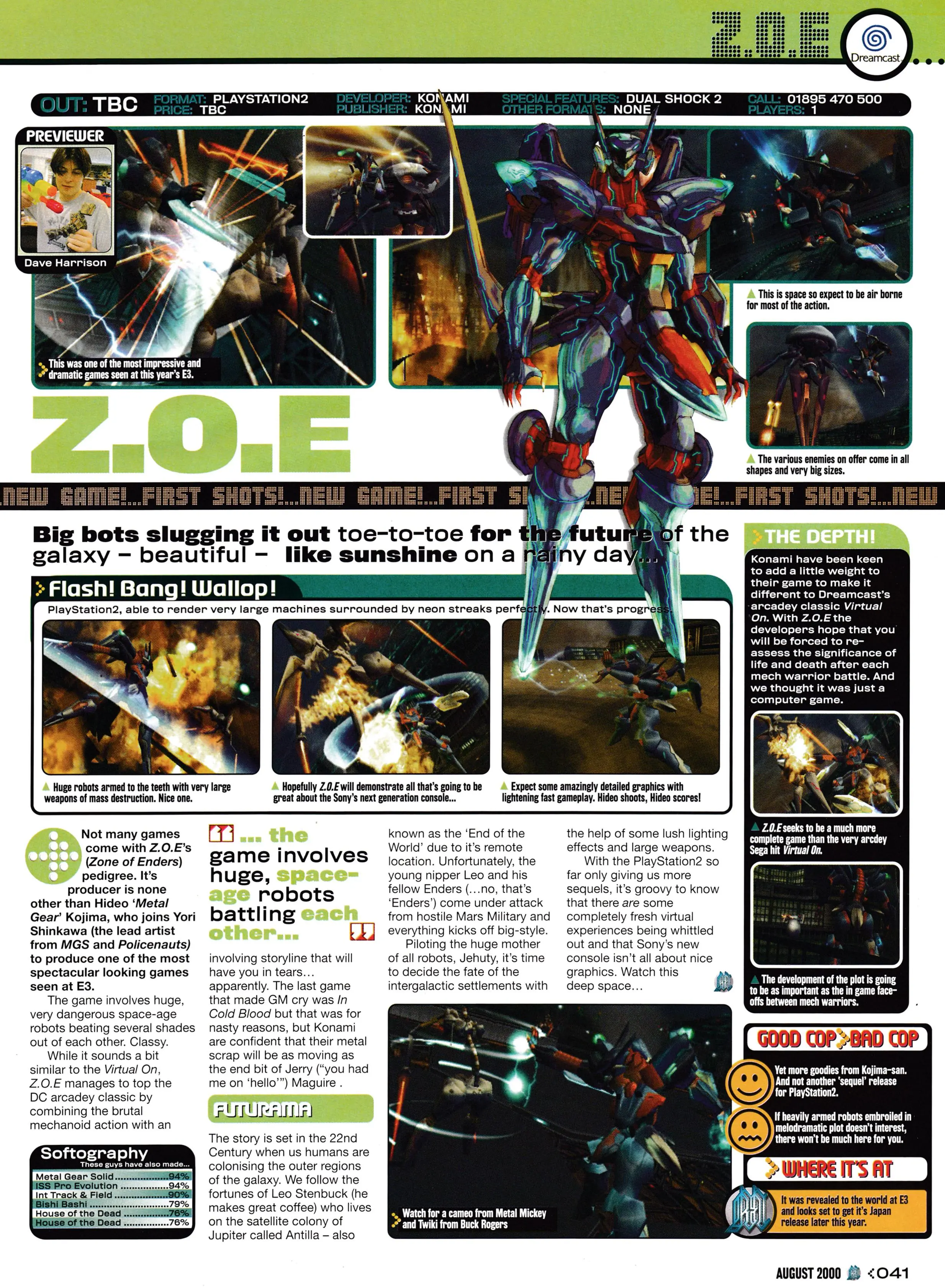 Preview for Zone of the Enders on PlayStation 2.
Taken from GamesMaster 97 - August 2000 (UK)