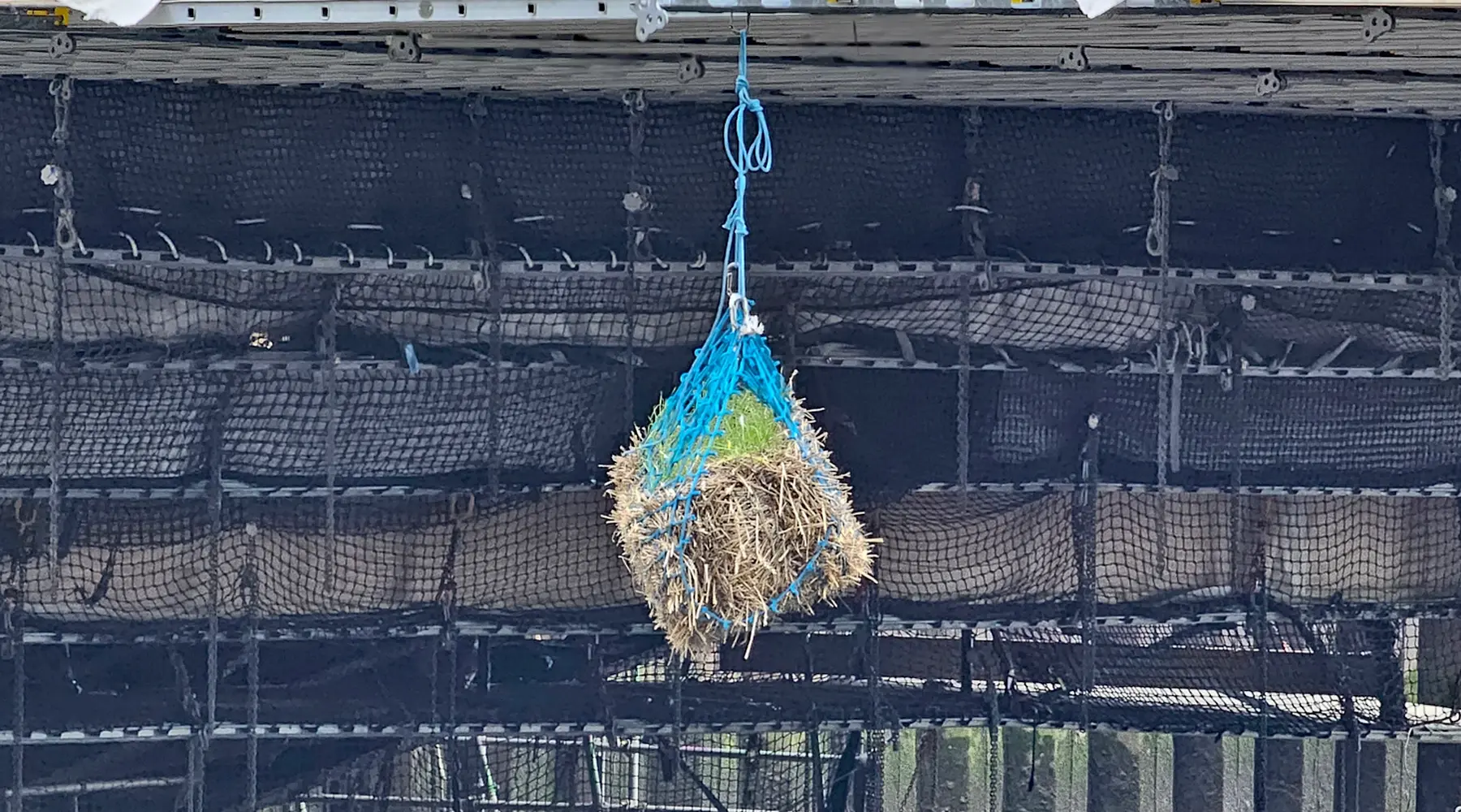 Ancient London law requires a bale of hay to hang from a road bridge