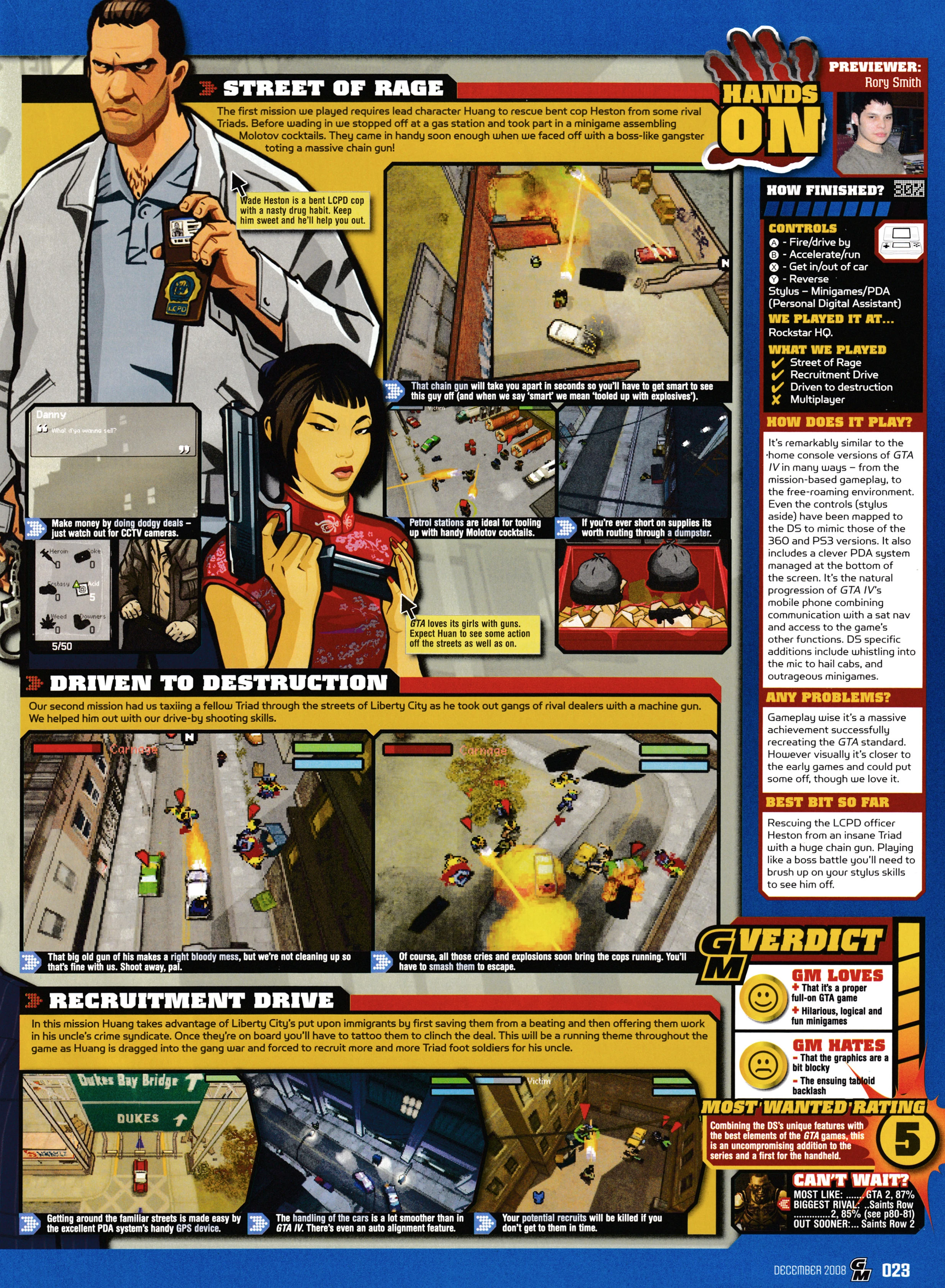 Preview for Grand Theft Auto Chinatown Wars on Nintendo DS.
Taken from GamesMaster 205 - December 2008 (UK) 