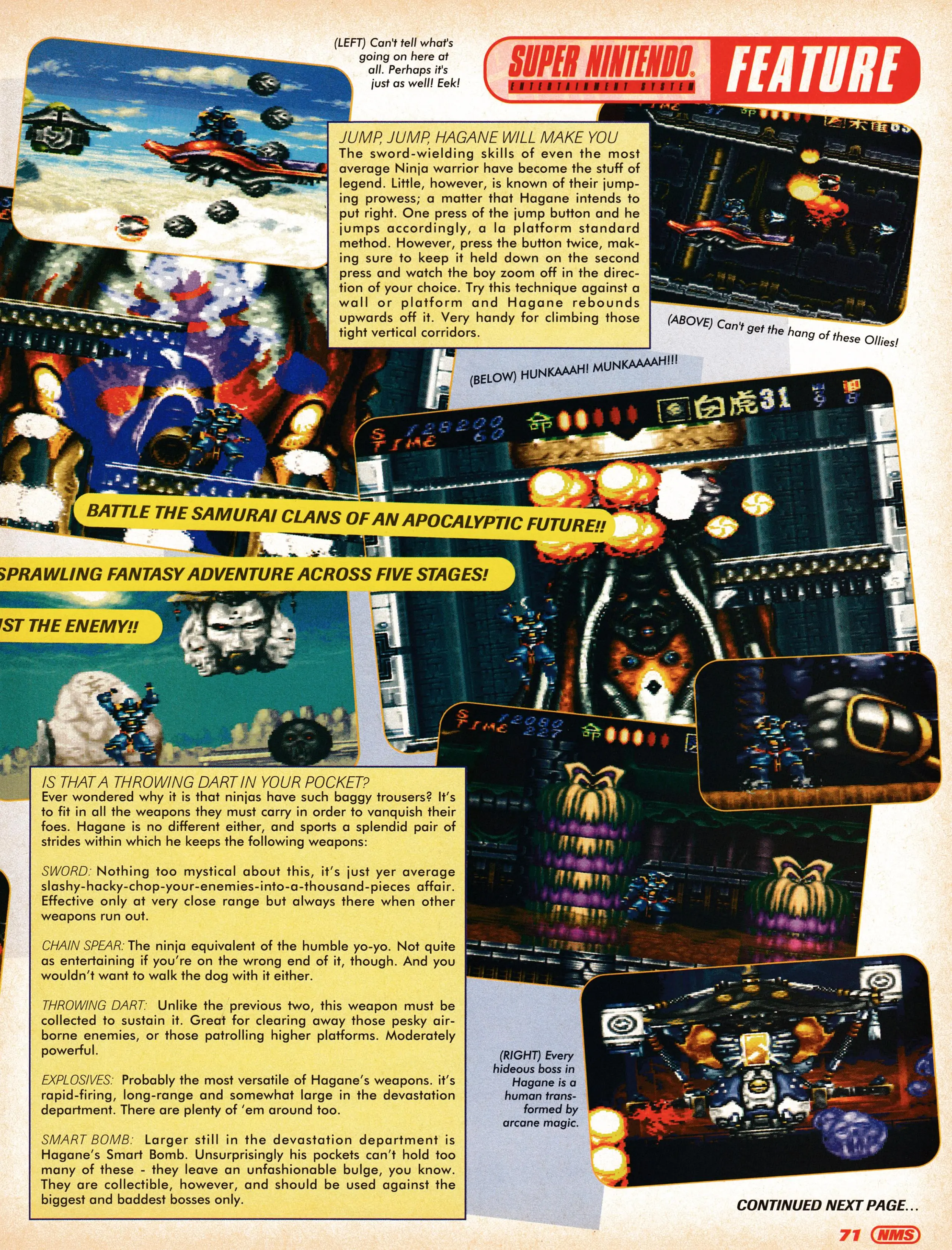 
First up is a feature on Hagane on Super Nintendo.
Taken from Nintendo Magazine System 29 - February 1995 (UK)
