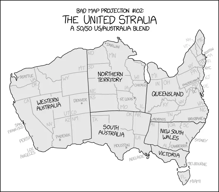 A distorted map of Australia with the continental U.S. crammed into it.