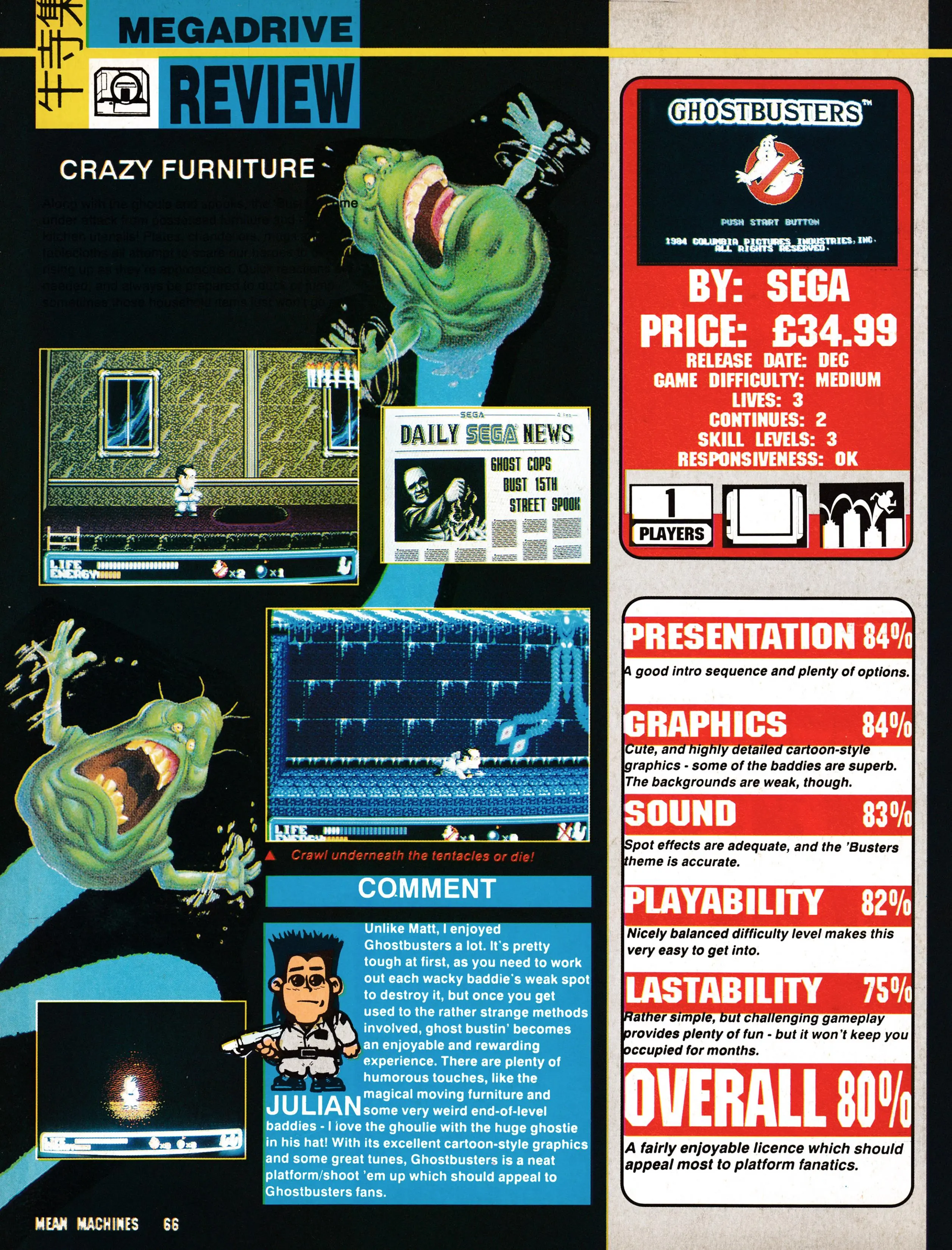 Review for Ghostbusters on Mega Drive from Mean Machines 3 - December 1990 (UK)

score: 80%