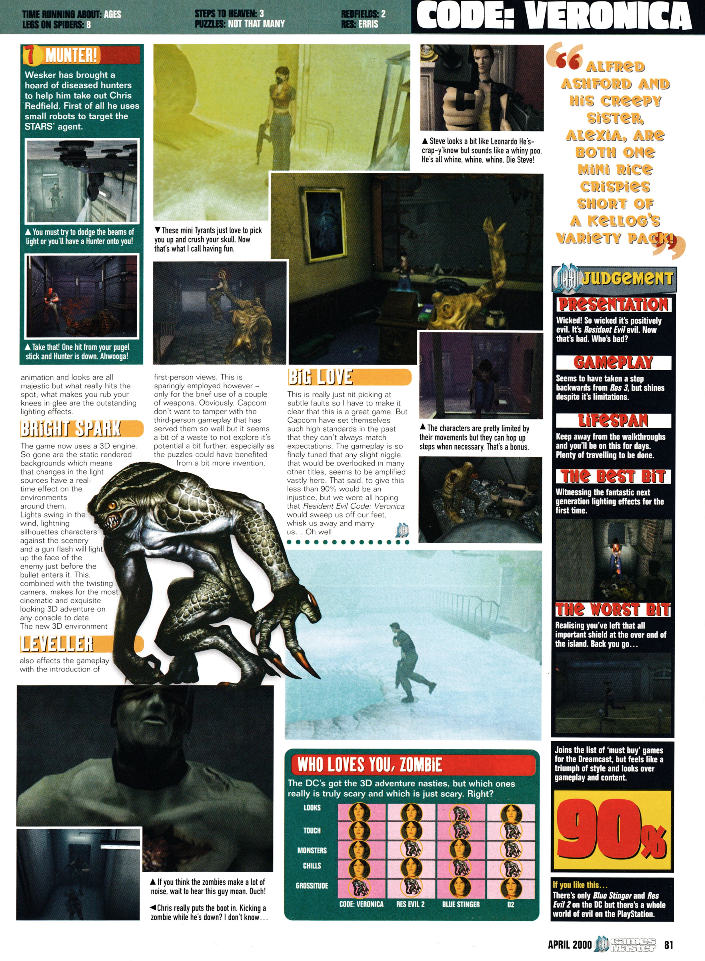 Review for Resident Evil Code: Veronica on Dreamcast.
Taken from GamesMaster 93 - April 2000 (UK)  

score: 90%