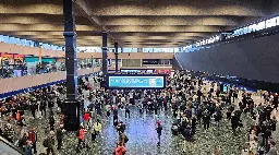 Euston Station deteriorates to the point of needing bands to hold its columns together